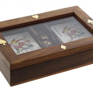 Jogo Cartas com dados - Set 2 Bonito conjunto de 2 jogos de cartas com dados Caixa de madeira com vidro e pormenores dourados