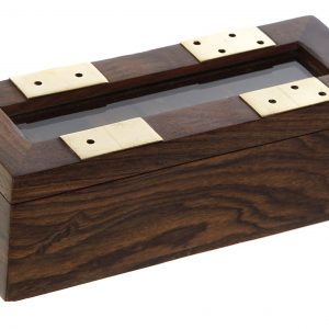 Jogo Dominó em Caixa de Madeira Bonita caixa de madeira com dominó em madeira e pormenores dourados