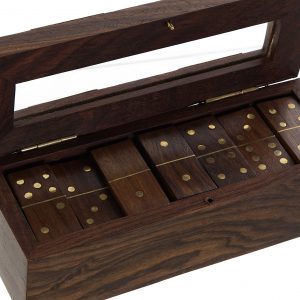 Jogo Dominó em Caixa de Madeira Bonita caixa de madeira com dominó em madeira e pormenores dourados