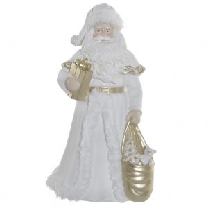Figura Pai Natal - Branco e Dourado Bonito Pai Natal em Resina Branco e Dourado