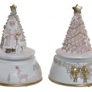 Caixa de Música - Pai Natal Rosa Bonita caixa de música em resina Pai Natal Rosa e Branca Funciona a corda