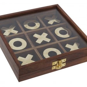 Jogo Galo em Caixa Bonito, útil e divertido jogo do galo Em caixa de madeira com tampa em vidro Peças em madeira e metal dourado efeito envelhecido