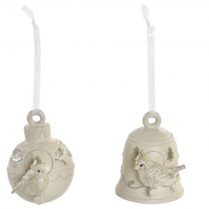 Pendente Resina - Bola com Passarinho Bege Bonito enfeite para árvore de natal em resina