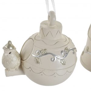Pendente Resina - Bola com Passarinho Bege Bonito enfeite para árvore de natal em resina