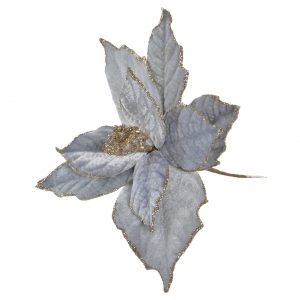 Flor Poliester/Veludo Cinza e Dourado Bonita Flor em Poliéster/Veludo Cinza com pormenores dourados