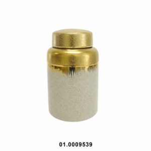 Pote Cerâmica - Ouro/Creme Bonito Pote em Cerâmica Bege e Dourado