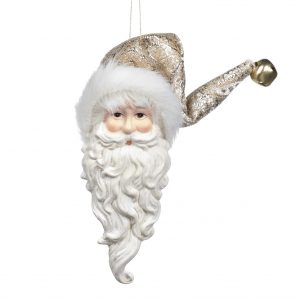 Pendente Cabeça Pai Natal - Branco/Champagne Bonita Decoração para Árvore de Natal Materiais: Poliresina e Poliester