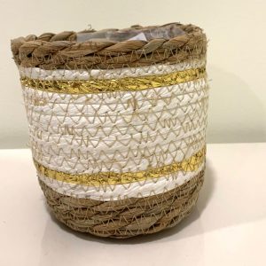 Vaso Vime - Pequeno Bonito cesto em vime natural com aplicação dourada