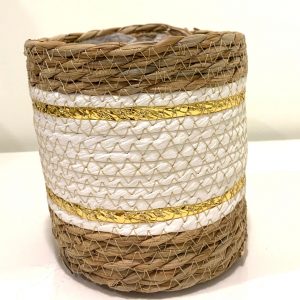 Vaso Vime - Médio Bonito cesto/vaso em vime natural com aplicação dourada