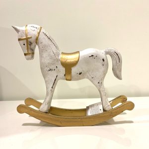 Cavalo Madeira - Decape bonito Cavalo em Madeira Decape Branco e Dourado