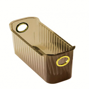 Caixa/Cesto PVC – Castanho Translúcido – Asas Douradas Bonita e elegante caixa em PVC