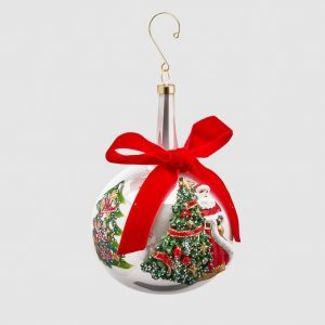 Bola Natal Premmium com Laço – Árvore (10 cms) Bonita e elegante bola pendente em vidro com laço em veludo
