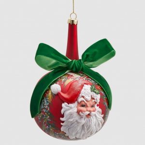 Bola Natal Premmium com Laço – Pai Natal (10 cms) Bonita e elegante bola pendente em vidro com laço em veludo
