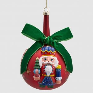 Bola Natal Premmium com Laço – Soldado (10 cms) Bonita e elegante bola pendente em vidro com laço em veludo
