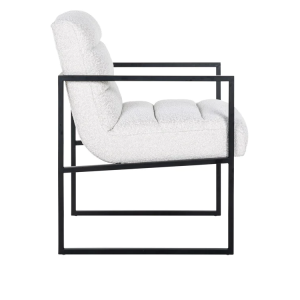 Cadeirão Bouclé Branco - Estrutura Ferro Preto Bonito e distinto cadeirão em tecido bouclé branco