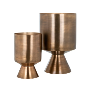 Vaso em Metal Dourado Escovado – Grande Bonito Vaso em Metal Dourado Escovado/Envelhecido