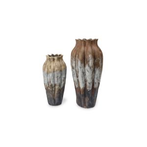 Jarra Ondas Tons Terra - Grande Bonito jarrão em cerâmica com formato irregular/ondas e em tons terra