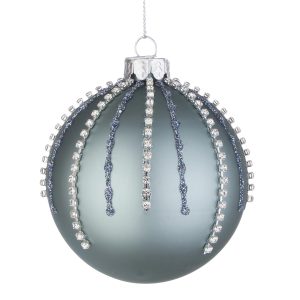 Pendente Bola Vidro - Azul Brilhantes Bonita Bola Pendente em Vidro para Árvore de Natal. Em Azul com Aplicações Brilhantes