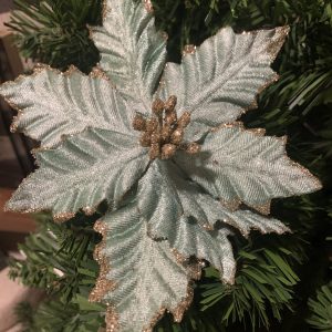 Flor Decorativa - Azul Bonita flor decorativa em veludo azul turquesa com brilhos dourados