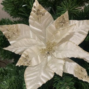 Flor Decorativa Bege e Dourado Bonita flor decorativa em veludo pérola e dourado