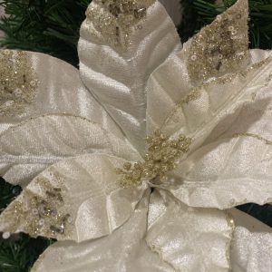 Flor Decorativa Bege e Dourado Bonita flor decorativa em veludo pérola e dourado