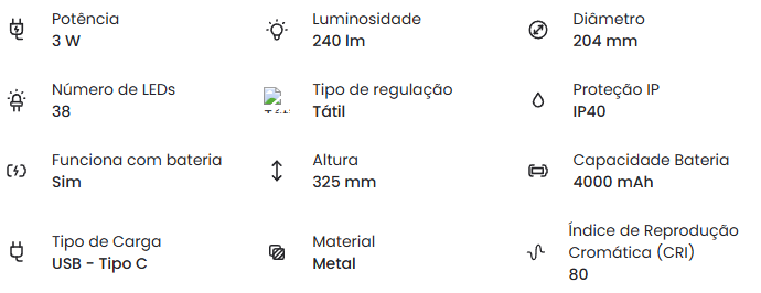 Candeeiro Mesa - LED sem Fio (Taupe)