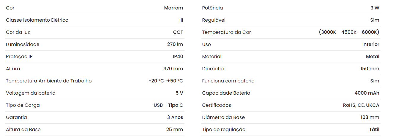 Candeeiro Mesa Ecopele - Sem fio e tátil