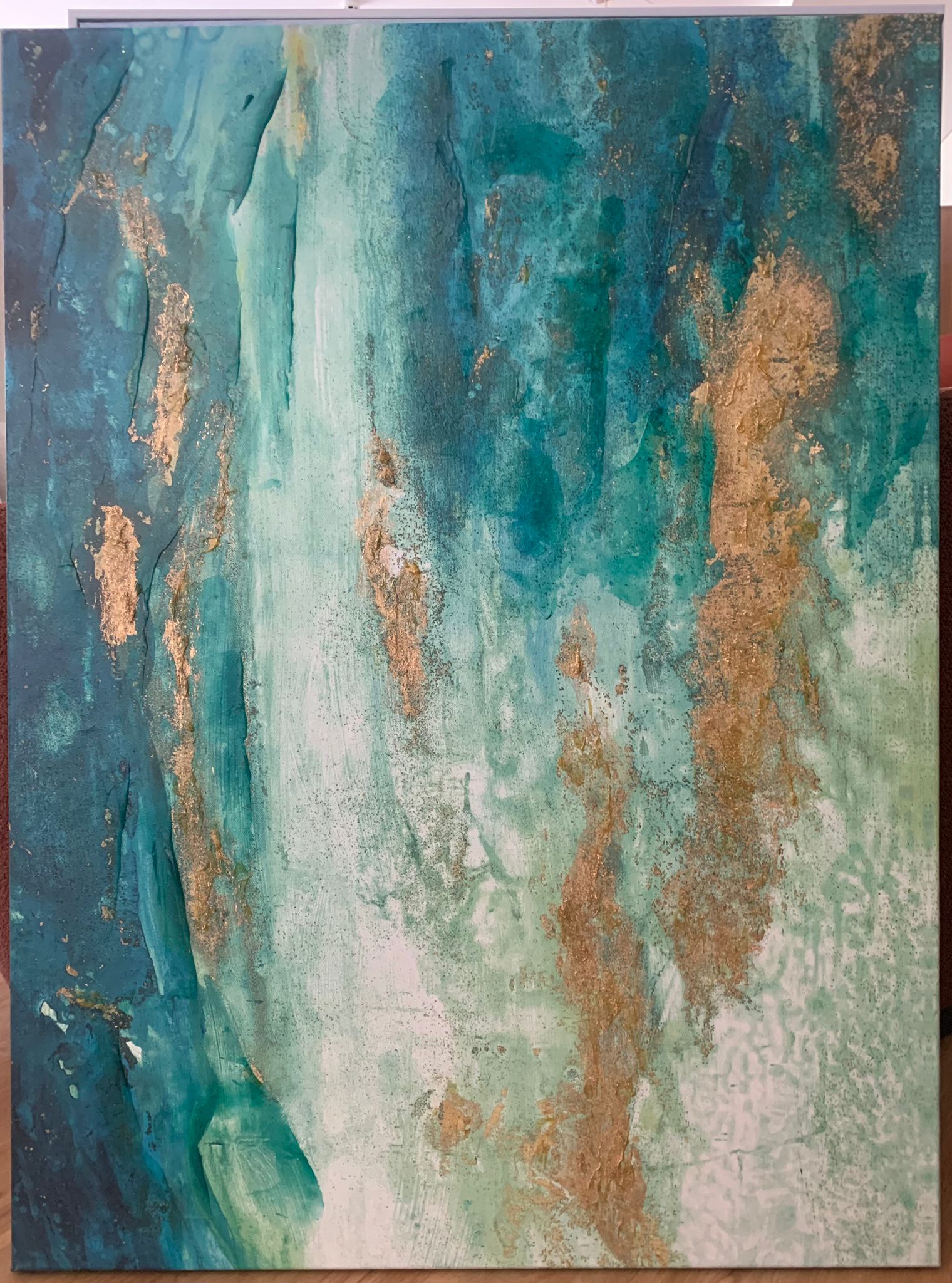 Tela Pintura Óleo - Verde e Dourado