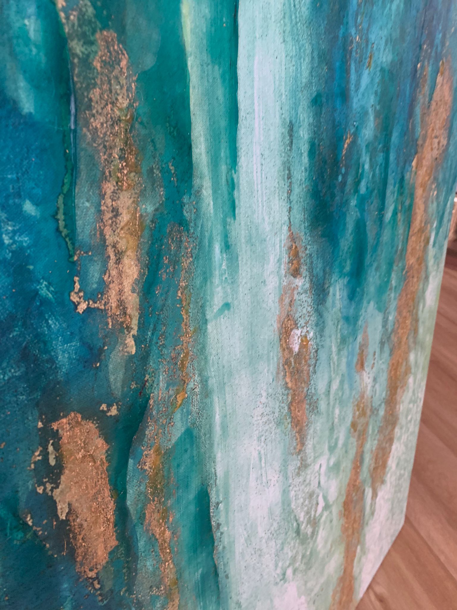 Tela Pintura Óleo - Verde e Dourado