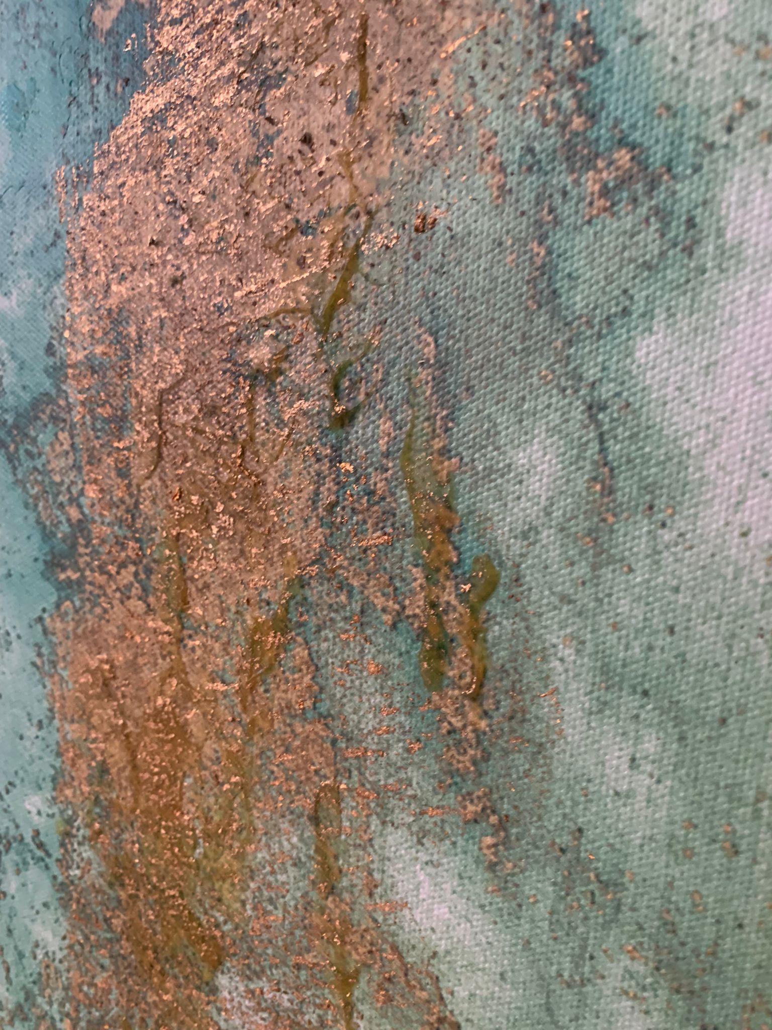 Tela Pintura Óleo - Verde e Dourado