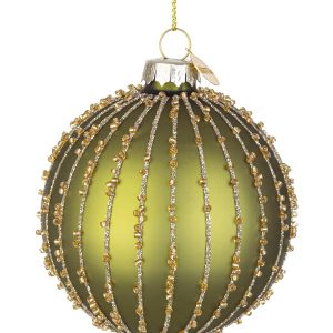Bola Vidro - Verde Azeitona C/ Aplicações Douradas Bonita bola para árvore de natal em vidro