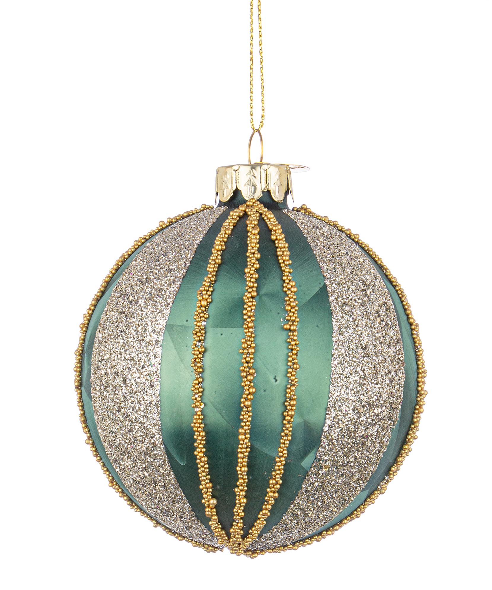 Bola Vidro – Verde Riscas Dourado