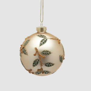 Bola Pendente Vidro - Dourada/Folhas Bonita bola pendente em vidro