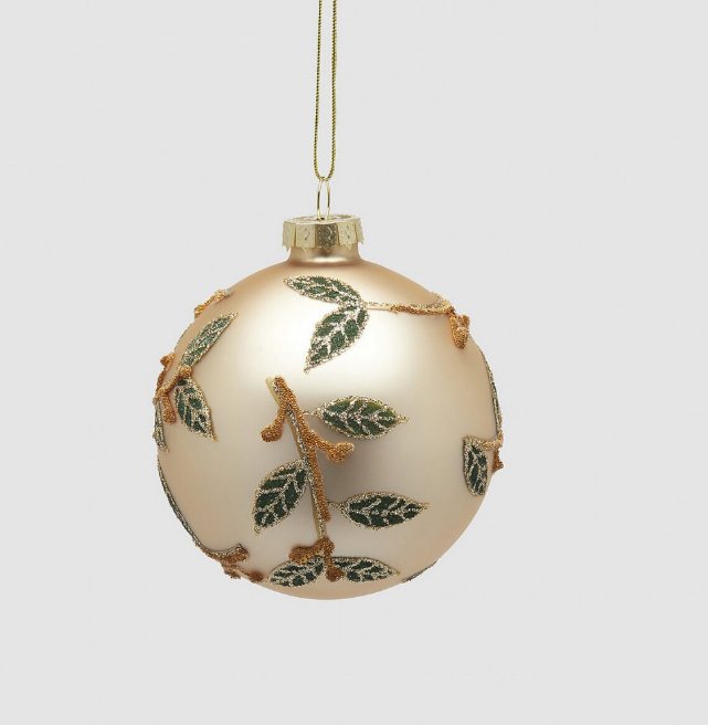 Bola Pendente Vidro - Dourada/Folhas