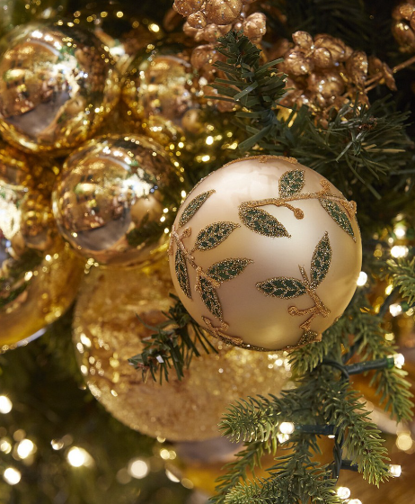 Bola Pendente Vidro - Dourada/Folhas