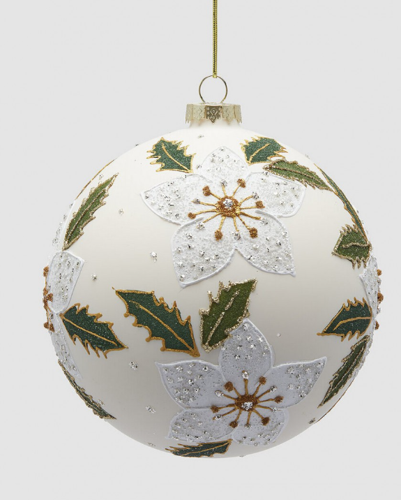 Bola Pendente Vidro - Branco/Flores