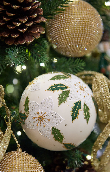 Bola Pendente Vidro - Branco/Flores