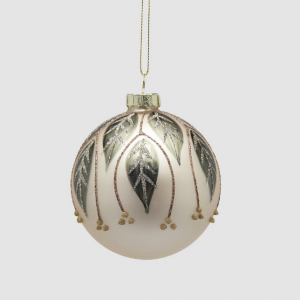 Bola Pendente Vidro - Champanhe/Folhas Verdes Bonita bola pendente em vidro