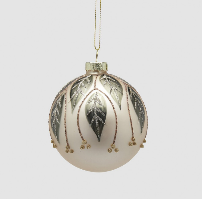 Bola Pendente Vidro - Champanhe/Folhas Verdes