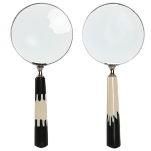 Lupa Decorativa Osso e Vidro - Cabo bege e Preto Bonita Lupa Decorativa em Osso e Vidro Envio de modelo aleatório