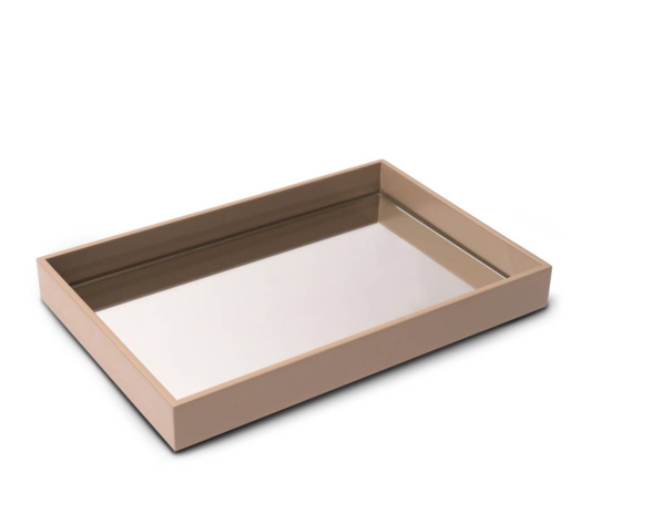 Tabuleiro Lacado Taupe com Espelho - 30X20