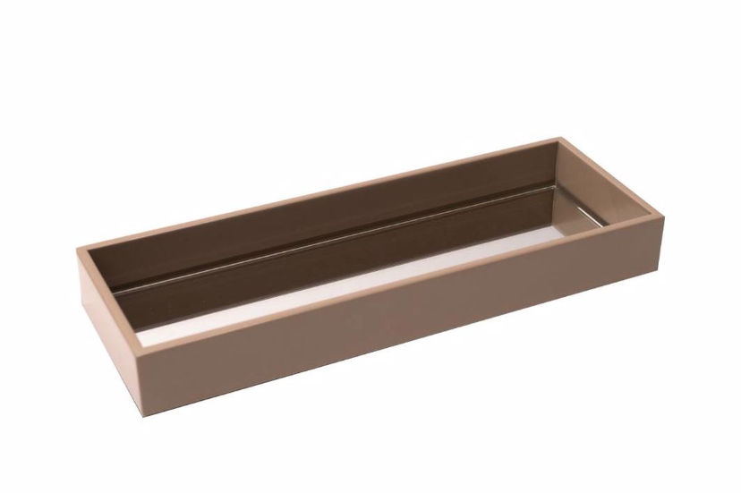 Tabuleiro Lacado Taupe com Espelho – 28X10