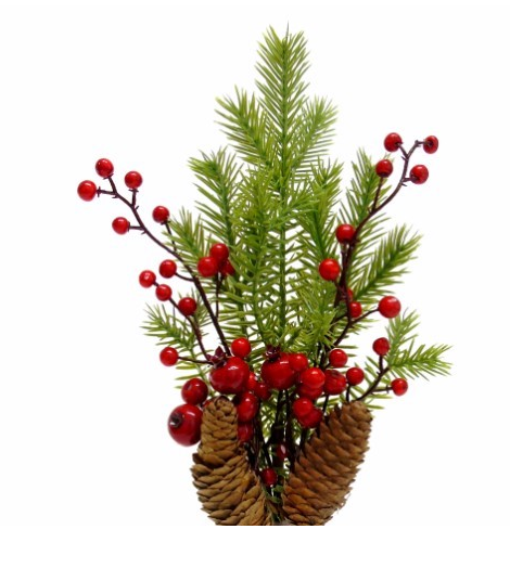 Flor Artificial Natal - Bolas Vermelhas e Pinhas