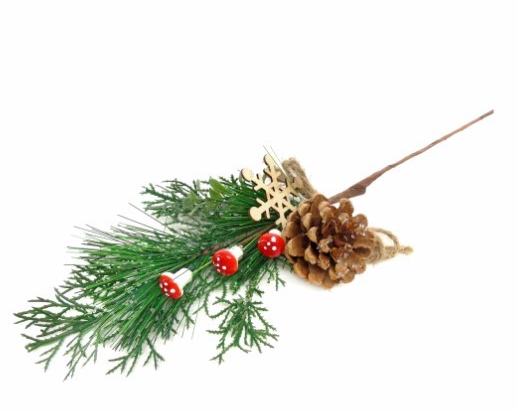 Flor Artificial Natal – Bolas Vermelhas e Cogumelos