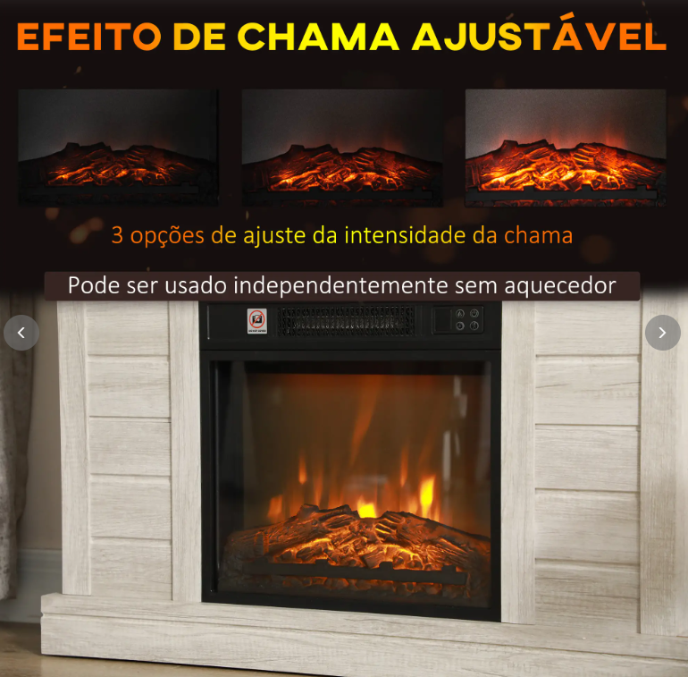 Lareira Elétrica 1800W - Efeito Chama Realista