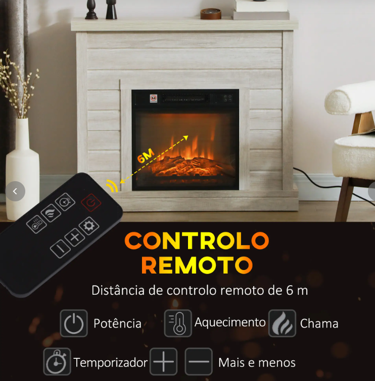 Lareira Elétrica 1800W - Efeito Chama Realista