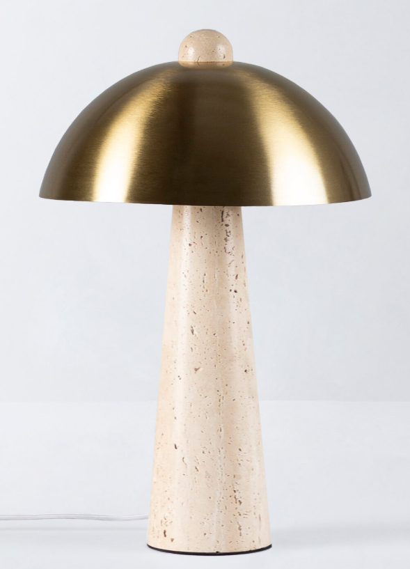 Candeeiro Mesa Mármore Travertino e Metal Dourado