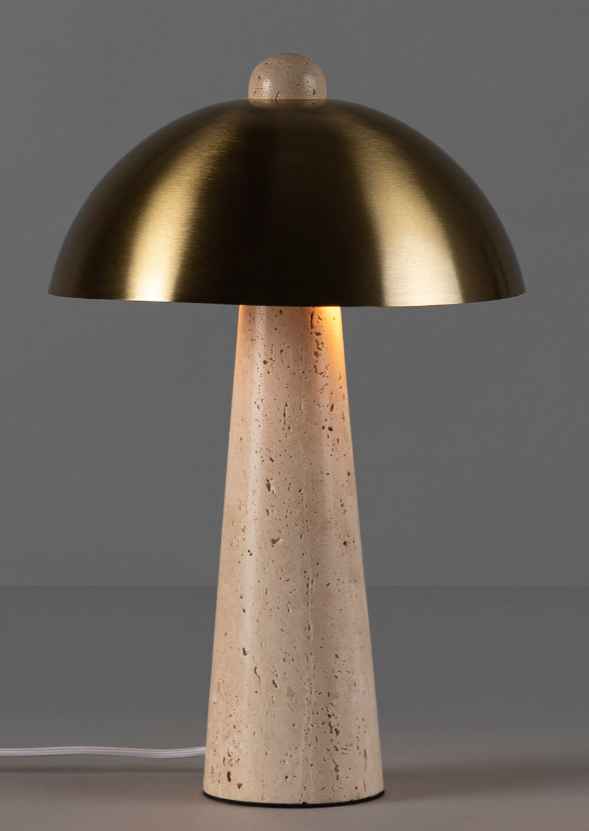 Candeeiro Mesa Mármore Travertino e Metal Dourado