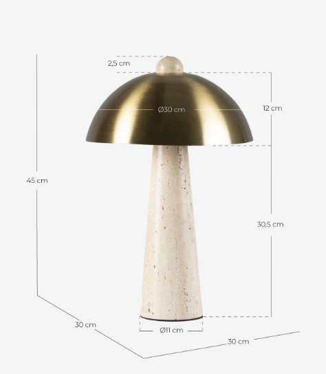 Candeeiro Mesa Mármore Travertino e Metal Dourado