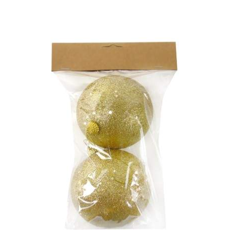 Pack 2 Bolas Pendentes Glitter Douradas – 10 Cms